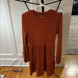 Casual Orange/Rust Tiered Crew Neck Sweater Dress